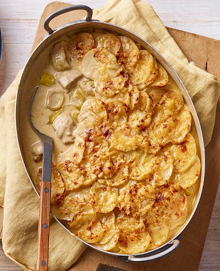 Chicken, leek and cider gratin