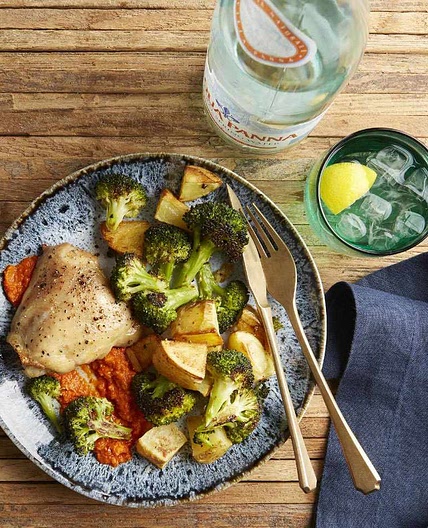 Sheet-Pan Chicken & Vegetables with Romesco Sauce