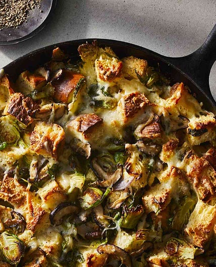 Cheesy Brussels Sprouts Bread Pudding