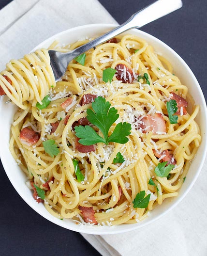 Garlicky Spaghetti Parmesan Carbonara