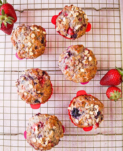 Healthy Triple Berry Ginger Oat Muffins