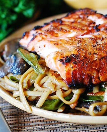 Asian salmon and noodles