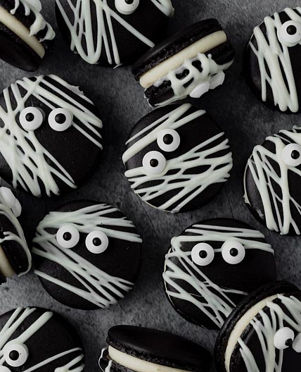 Black Cocoa Mummy Macarons