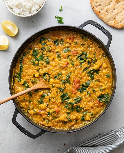 CURRY RED LENTIL STEW WITH KALE & CHICKPEAS