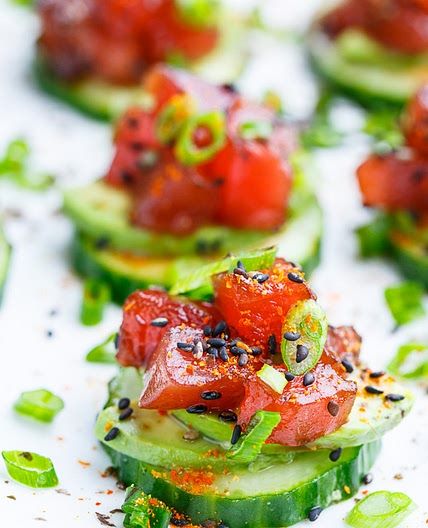Spicy Tuna and Avocado Cucumber Sushi Bites