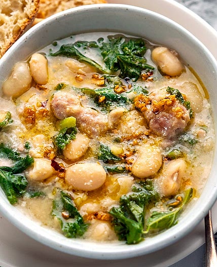 Kale Sausage & White Bean Stew With Chili Garlic Oil (Instant Pot Recipe)