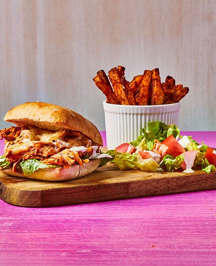Mexican-Style Pulled Chicken Burger With Paprika Fries