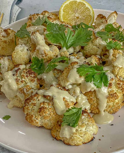 Spicy Roasted Cauliflower with Tahini Dressing