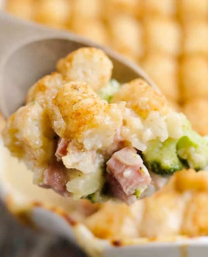 Cheesy Ham & Broccoli Tater Tot Hotdish