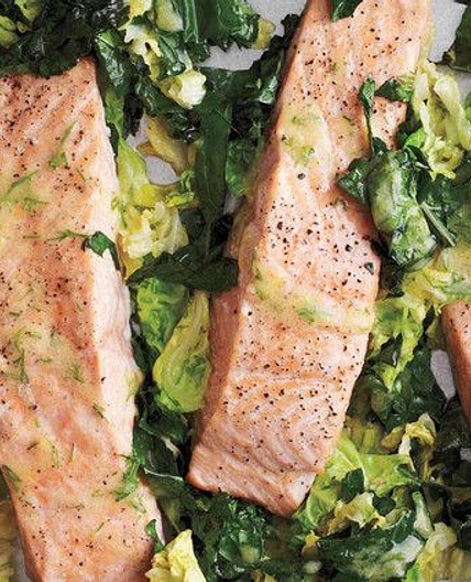 Roasted Salmon with Kale and Cabbage