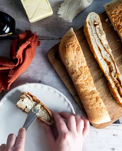 Soft Swirled Cheddar Cheese and Marmite Bread Loaf