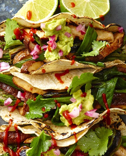 Grilled Asparagus and Shiitake Tacos