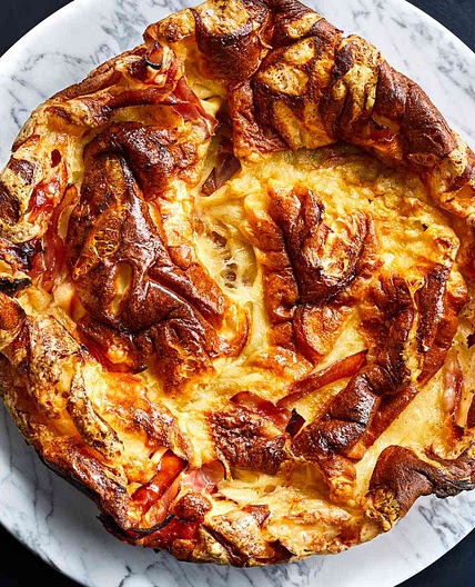 Polenta Dutch Baby with Ham and Swiss