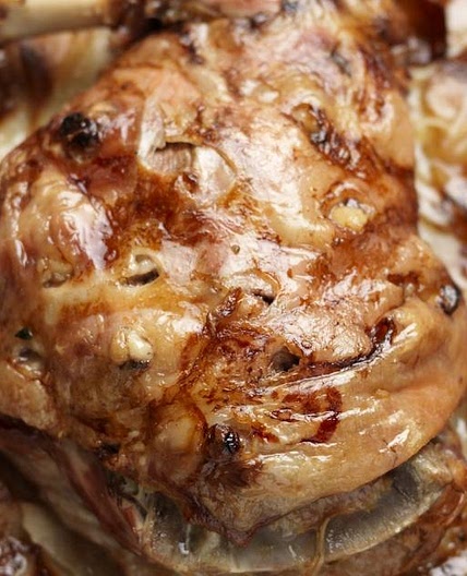 Slow roast lamb with boulangère potatoes