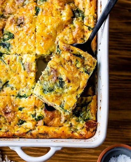 Bacon Spinach Breakfast Casserole with Gruyère