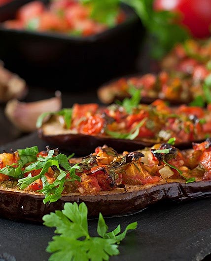 Baked Eggplant with Tomatoes, Garlic And Paprika