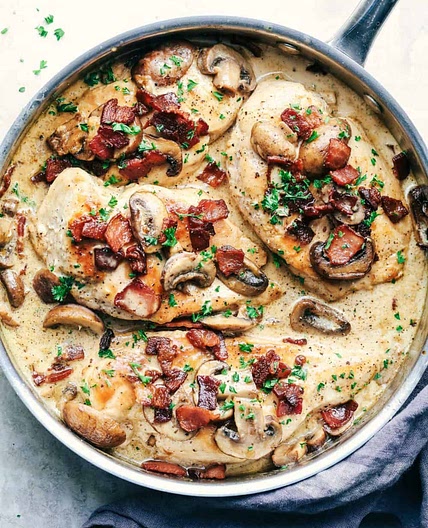 Creamy Balsamic Mushroom Bacon Chicken