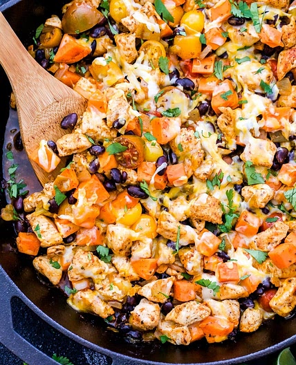 Mexican Chicken, Sweet Potato and Black Bean Skillet