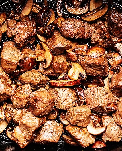 Air Fryer Steak Bites and Mushrooms