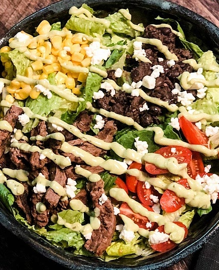 BEST GLUTEN FREE STEAK SALAD WITH AVOCADO DRESSING
