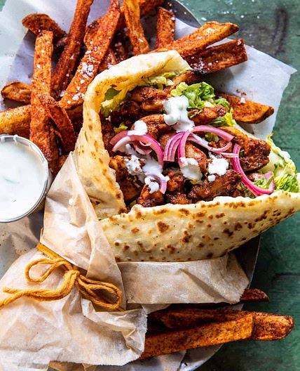 Sheet Pan Chicken Gyros with Feta Tzatziki