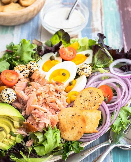 Everything Bagel Cobb Salad with Smoked Salmon