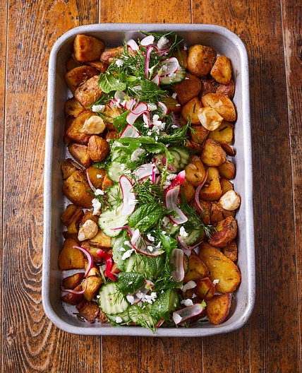 Roast new potato & pickle salad