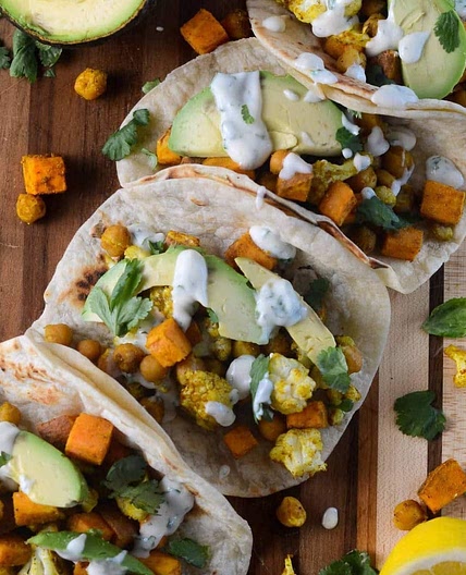 Roasted Sweet Potato Cauliflower Tacos