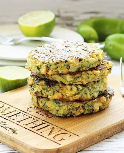 Baked Zucchini Fritters with Grilled Corn and Hatch Chiles