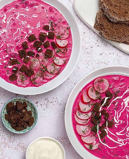 Vegan Borscht With Rye Croutons
