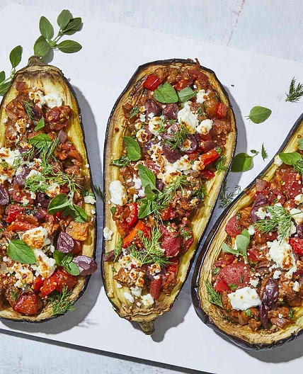 Feta & Olive Stuffed Eggplant