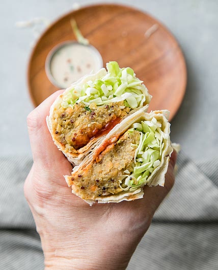 SPICY QUINOA-LENTIL WRAPS + TAHINI SAUCE