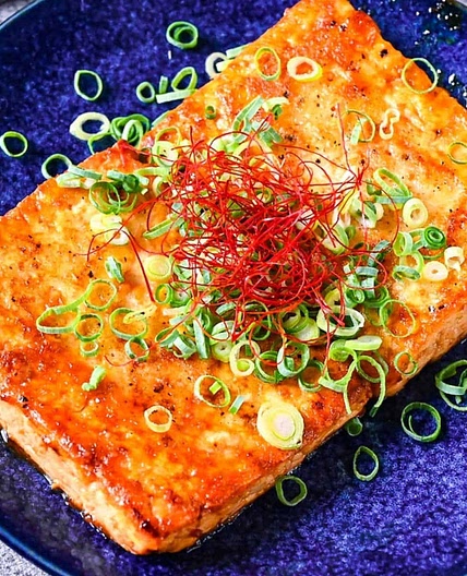Pan Fried Tofu Steak with Japanese Sauce (Vegan)