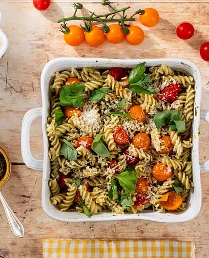 Easy Pesto Pasta With Oven Roasted Tomatoes Recipe