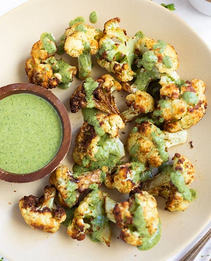 Air Fryer Cauliflower with Cilantro Yogurt Sauce