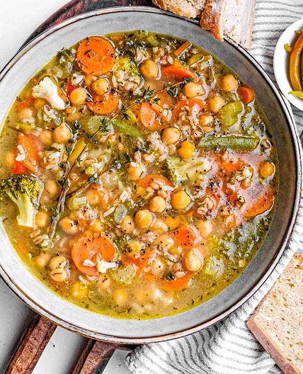 Hearty Chickpea & Vegetable Soup with Brown Rice