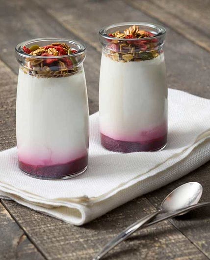 Yoghurt with red berry coulis
