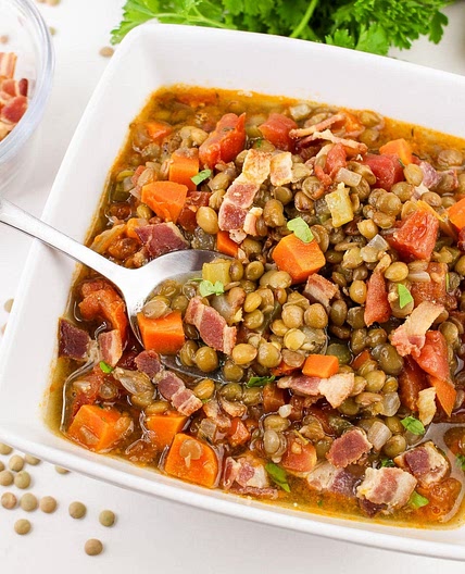 Easy Stove Top Bacon Lentil Soup Recipe