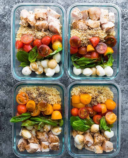 Caprese Chicken Salad Meal Prep Bowls
