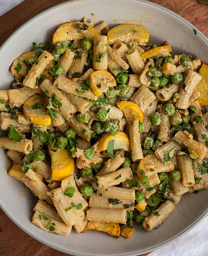 Vegan Lemon Tahini Pasta with Peas and Zucchini