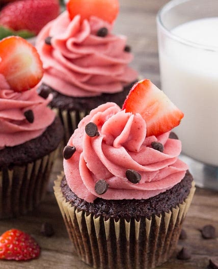 Chocolate Cupcakes with Strawberry Frosting