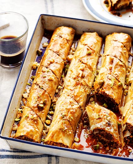 Pistachio, walnut and chocolate baklava