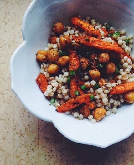 Israeli Couscous with Lemon Za'atar Roasted Chickpeas and Carrots