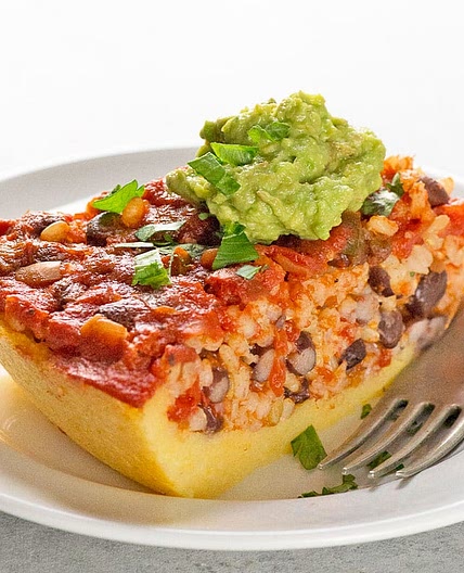 Polenta Pie with Rice and Beans, Salsa, and Guacamole
