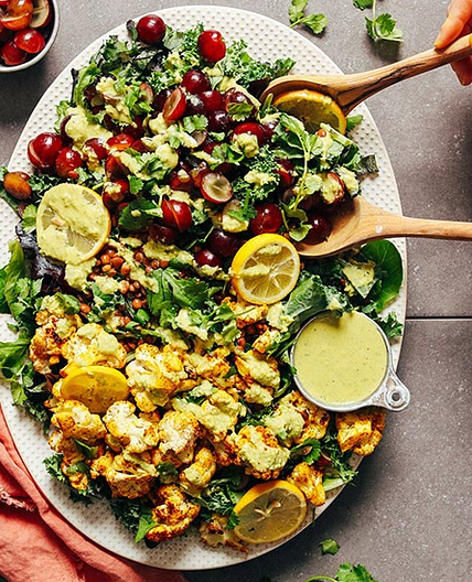 Curried Cauliflower, Grape & Lentil Salad