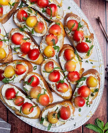 Goat Cheese Crostini with Rainier Cherries