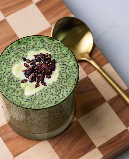 High Protein Mint Chocolate Chip Chia Pudding