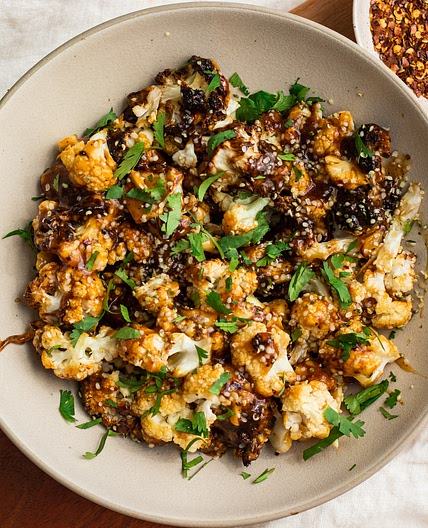 sticky air fried sweet chili cauliflower