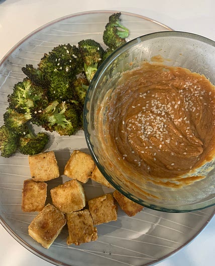 Sheet Pan Crispy Tofu and Broccoli with Peanut Sauce