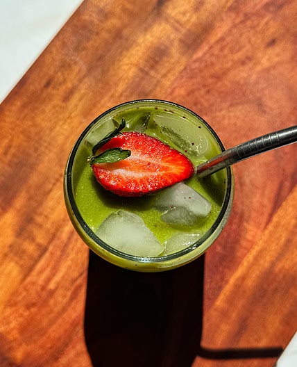 iced strawberry matcha latte